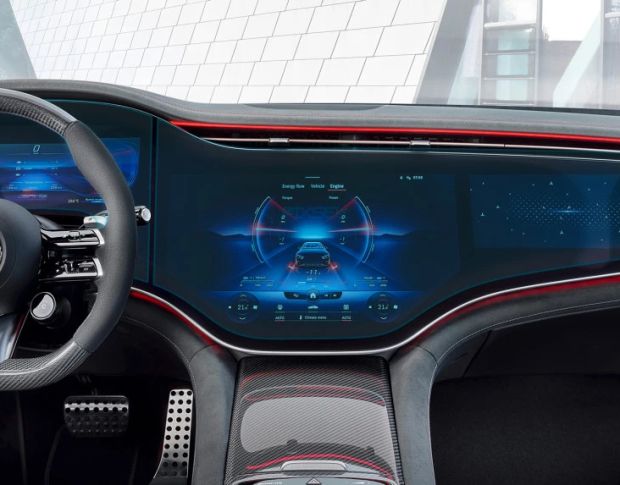 Защитное стекло Pixsel на широкий (две части) монитор MERCEDES BENZ EQE 48.9“ 2022 - (гибридное глянец)