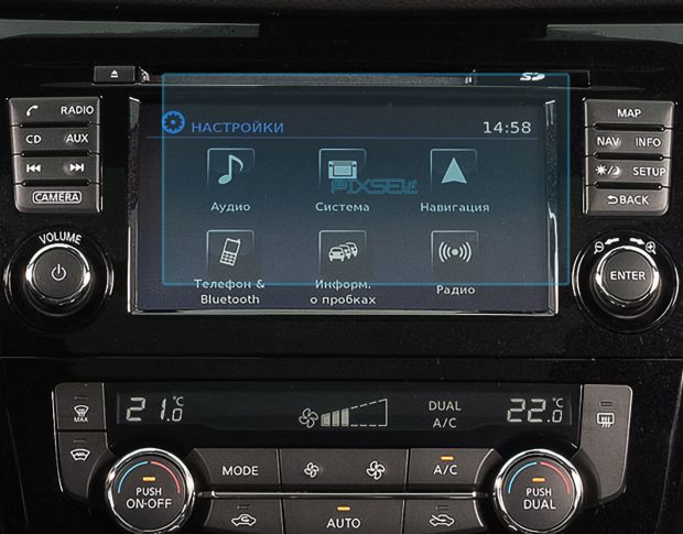 Защитное стекло Pixsel на монитор NISSAN X-TRAIL - 6.8“ 2018 - 2022 (гибридное глянец)