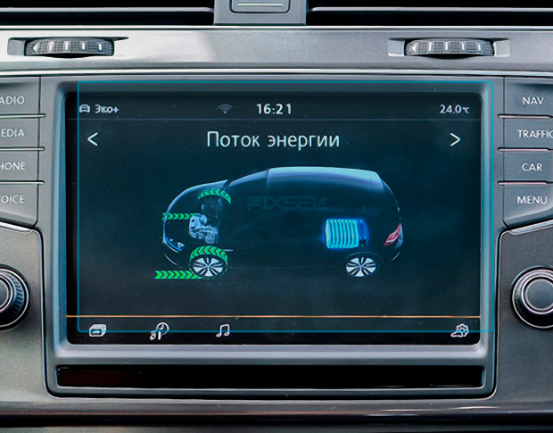 Защитное стекло Pixsel на монитор VOLKSWAGEN E-GOLF 8“ 2014 - 2016 (гибридное глянец)